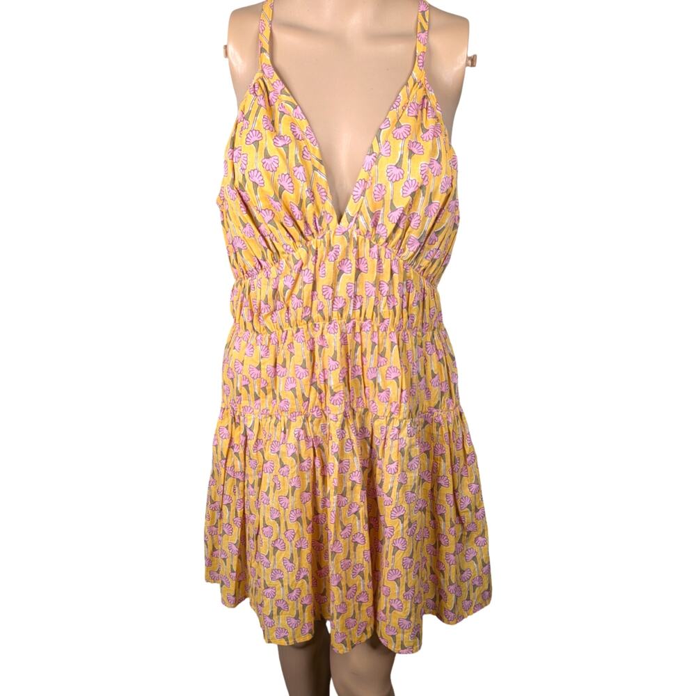 Ciao Lucia Zeta Dress XS Yellow Pink Floral Cotton Empire Waist Smocked Mini NEW - Picture 6 of 14